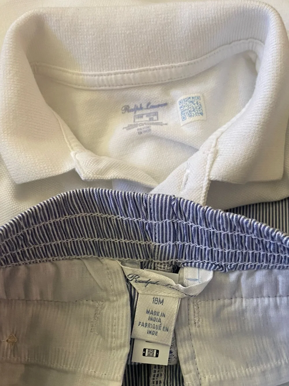 Ralph Lauren White Polo Shirt with Blue Stripe Embroidered Pony’s Shorts Set